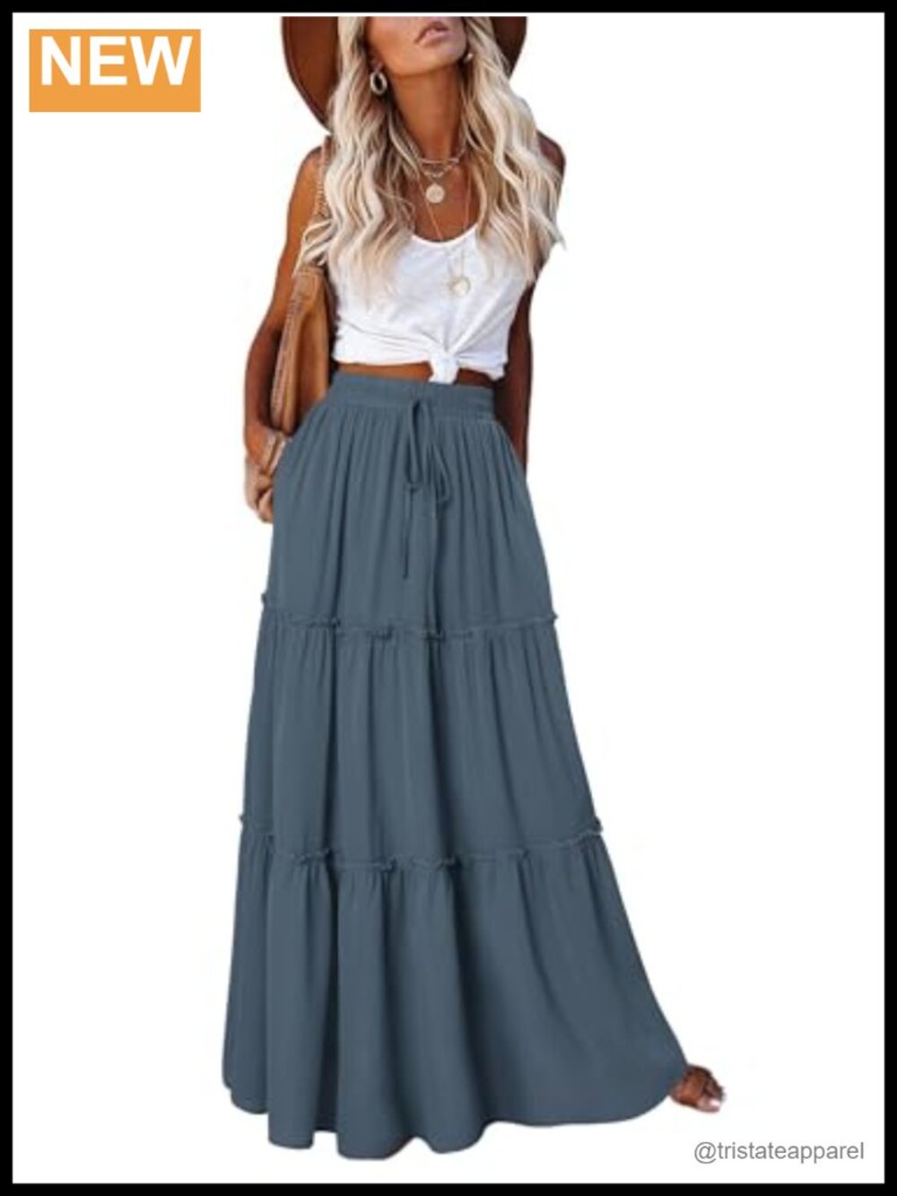 Maxi Skirt with Pockets High Waist Boho Tiered Long Skirt Fall Festival